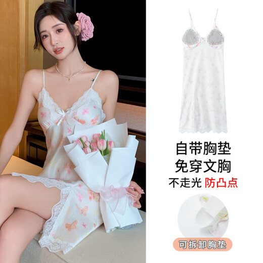 Modal de verano de verano y nieve seda sexy camisón para mujeres con almohadilla de pecho pura y sexy sin mangas falda fina fría falda casera a11964 m estilo femenino