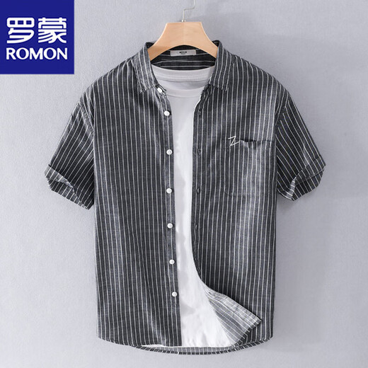 
Lomon men's striped shirt short sleeve loose summer thin Japanese casual versatile shirt summer clothes 9740 white 2XL