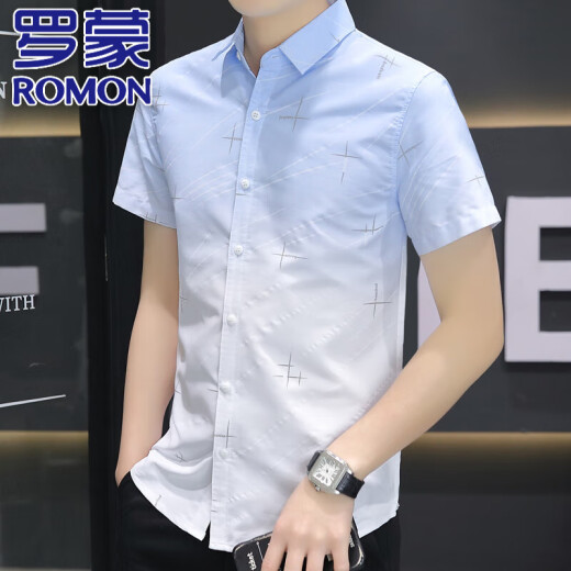 
ROMON high-end ice silk cool short-sleeved shirt for men 2025 summer casual half-sleeved square collar free iron shirt for men 844 green 2XL