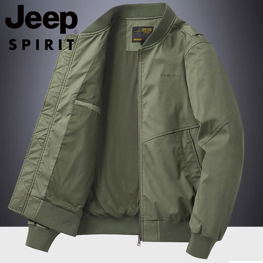JEEP SPIRIT Chaqueta Hombre Otoño e Invierno Nueva Juventud Suelta Talla Grande Top Informal Algodón Cuello de Béisbol Ropa de Trabajo Engrosada Chaqueta de Hombre Algodón Verde Ejército M