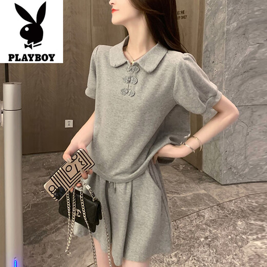 
Playboy (PLAYBOY) casual fashion suit for women in summer 2025 new internet celebrity small age-reducing shorts shorts sportswear two-piece set gray [two-piece set]-flagship model M [recommended 100 Jin [Jin equals 0.5 kg]]