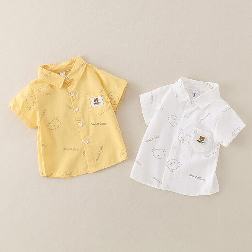 Children's short-sleeved printed shirt summer thin children's casual 2025 new autumn shirt jacket yellow 130 cm