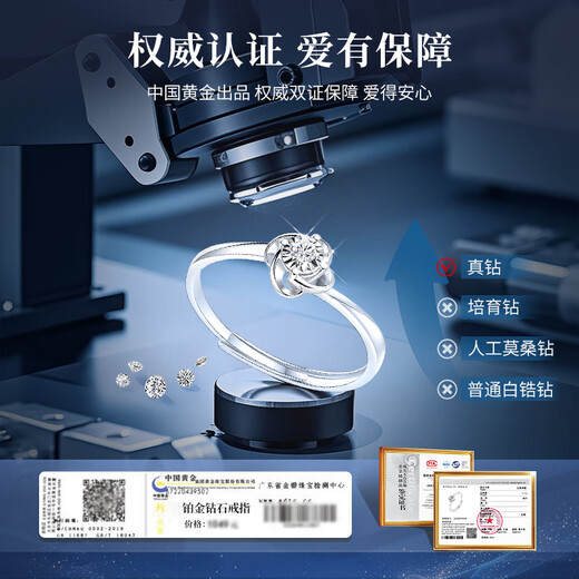 China Gold (CHINA GOLD) four-leaf clover diamond platinum ring female proposal ring Chinese Valentine's Day gift for girlfriend and wife wedding anniversary eternal four-leaf clover platinum diamond ring/Jingsuda