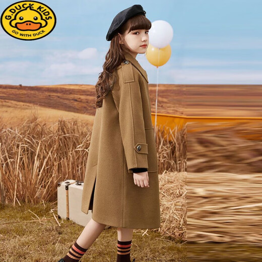 G.DUCKKIDS女童呢子外套加棉儿童毛呢大衣中长款秋冬新款大童洋气女孩学院风 奶茶色夹棉款 130 身高120-125cm年龄7-8岁
