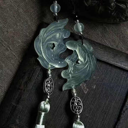 Pisces Jade Pendant Pisces Jade Pendant Pendant Best Friend Keepsake Sisters Pair New Chinese Style Pendant Necklace Ancient Style Accessories Pressed Pair Pair (Cyan)