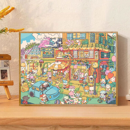 Winsio Street Corner Small World Diy Pintura al óleo digital Diebra Cartoon relleno pintado a mano Treasure Bay Z679-Sukiyaki New Light Color Canvas + Acrylic Pintura + Stroke Set 6