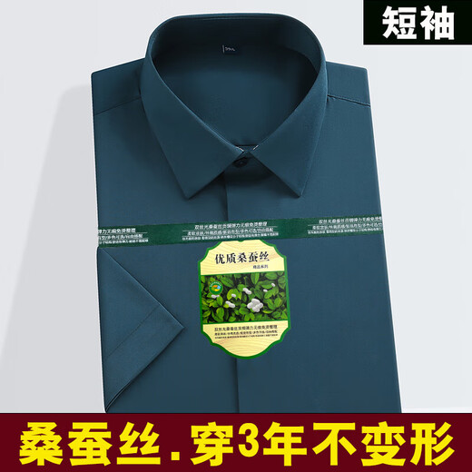 迟绚无痕冰丝弹力衬衫男桑蚕弹力白衬衫免烫修身职业男士商务正 白色眞丝至短衣袖至771 均码 3895至115斤