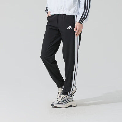 阿迪达斯 （adidas）女子梭织运动套装 2025夏季新款快干健身训练服潮流时尚休闲衣裤 黑色防风衣外套+长裤/两件套 XS