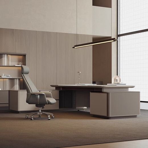 Qiheng (XIIBLC) boss desk, atmospheric paint, president and general manager room, light luxury, high-end sense, walnut veneer, chairman executive desk, 2.4m double cabinet boss desk