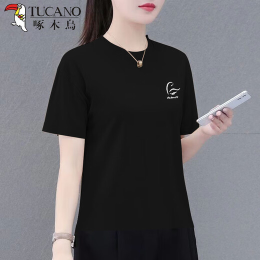 啄木鸟纯棉短袖t恤女夏季新款时尚洋气百搭宽松显瘦女装遮肚上衣体恤衫 轻薄橘红色-飞字母 纯棉薄 M 建议100斤内