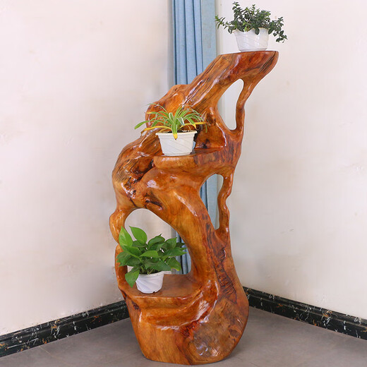 犀艺根雕花架摆件饰品客厅实木艺术花架花盆架根艺底座博古架MH11150
