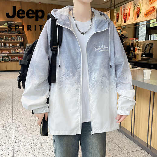 
JEEP SPIRIT2025 summer new teenager hooded sun protection clothes men's high-end sun protection clothes thin style handsome gradient jacket 6627 gray M about [90-100Jin [Jin equals 0.5 kg]]