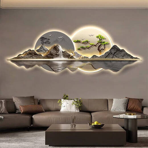 溥畔靠山图氛围灯画新客厅装饰画大气沙发背景墙挂画卧室LED壁灯 A靠山图 9030c常规版不带灯