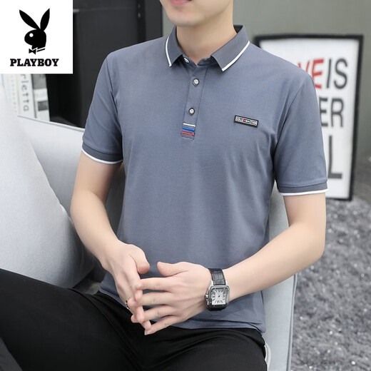 花花公子（PLAYBOY）高品质夏季短袖T恤POLO衫男士翻领恤纯棉衣服带领半袖潮流体恤衫 753#白色 XL 115斤-130斤