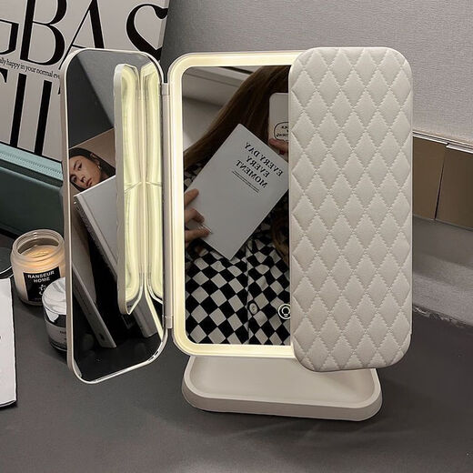 Ennai LED makeup mirror desktop with light folding magnification Internet celebrity dormitory desktop beauty bedroom dressing mirror for women exclusive version three-color light + charging use