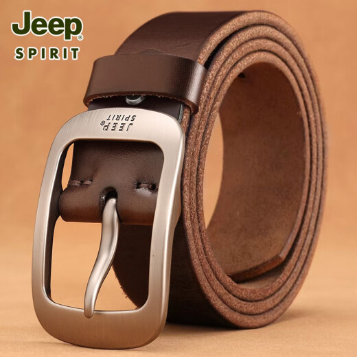 JEEPSPIRIT Jeep Jeep head layer pure cowhide belt men casual handmade belt men genuine leather pin buckle retro trouser belt trend 1047 retro bronze buckle thickened belt 110cm