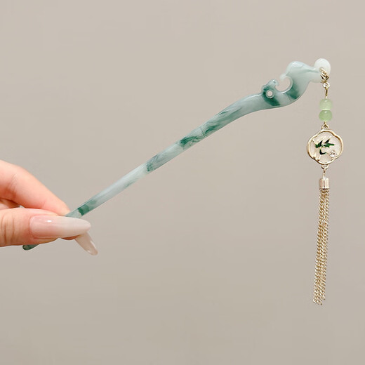 
New Chinese style ancient hairpin high-end simple modern wooden hairpin fresh temperament Hanfu cheongsam tray hairpin hairpin women 4# Frost drop 18cm