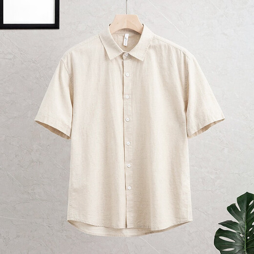 ZoSqueeg men's linen short-sleeved shirt summer linen youth summer loose casual cotton linen shirt men's clothing white M86 2XL