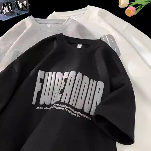 Cotton American Heavyweight Letter kurzärmeliges T-Shirt für Männer im Sommer 2025 Neue Modemarken-Männer losen High-End-High-Punkte-halbärmeligen 1483 Schwarz [hohe Qualität 15] XL120-140jin [Jin gleich 0,5 kg] Alle Größe
