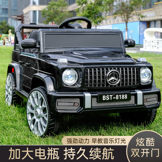 Fun baby electric car for children, four-wheel car, baby toy car that can sit on for adults, boys and girls, large G off-road stroller with remote control, knight black, four-wheel drive remote control + 12V large battery