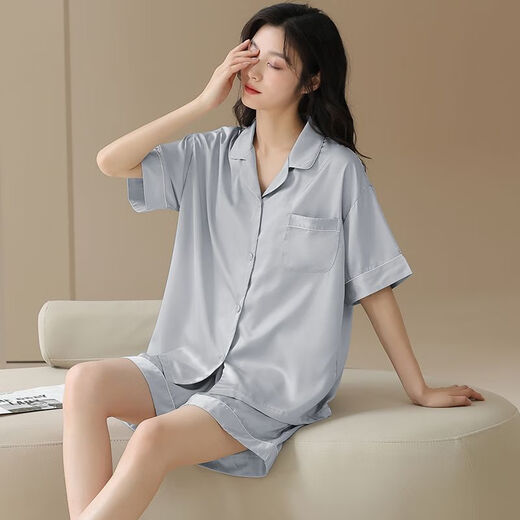 雅鹿冰丝绸睡衣女士夏季凉感莫代尔2025新款短袖开衫家居服套装可外穿 NSN16802[凉感冰雪丝] 女M 均码