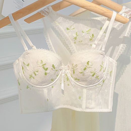
Modal 2025 new summer thin underwear for women with large breasts, small breasts, gathered bras, girls adjustable sexy lace, first love blue single-piece flagship model 70A 32_