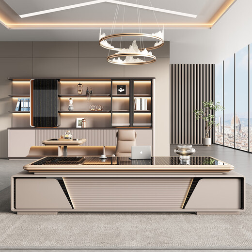 Ostia Lifting Light Luxury Boss Desk Office Desk and Chair Combination Simple Modern Leadership Office Furniture Manager Desk Executive Desk 2.4 Meter Boss Desk + Lift Table + Boss Chair