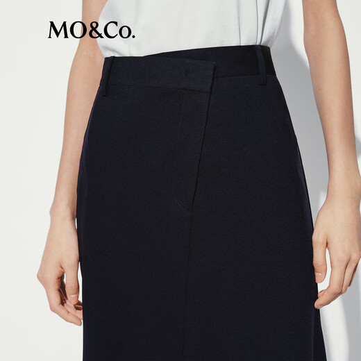 MO&Co.【C+系列】半身裙2025夏新品干爽醋酸混纺高腰斜襟黑色MBE2SKT040 黑色 S