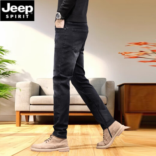 JEEP SPIRIT jeans 2025 new men's trendy brand high-end spring and autumn pants men's elastic slim small straight men's pants 1048 black 28 (2 feet 1)