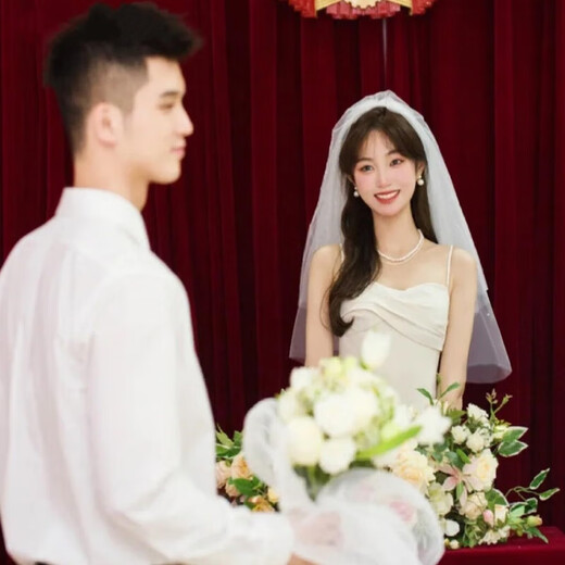 Bang Silk veil, bride's main wedding dress, wedding certificate, proposal, engagement, super fairy high-end fluffy headwear, photo studio photo props, plain yarn pearl veil, hair comb