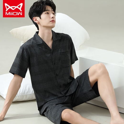 Catman MIIOW pajamas men's summer short-sleeved shorts summer thin men's men's style can be worn with loose casual large size home clothes 6624 men's style M standard (high 165100 Jin [Jin equals 0.5 kg])