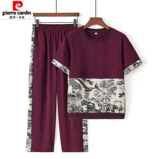 Chuzhi 2025 new middle-aged and elderly sportswear suits for women new fashionable mother summer casual two-piece set fashionable short sleeves 695 burgundy XL recommended 90-105Jin [Jin equals 0.5 kg]