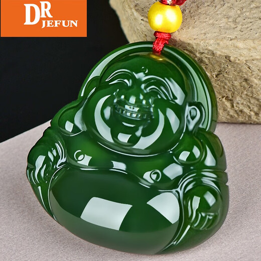 DRJEFUN Hetian Jade Buddha Pendant Women's Spinach Green Jade Maitreya Buddha Maitreya Jade Pendant Big belly Buddha Jade Pendant Necklace Model 1 M9857z