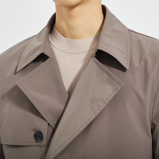 LiLang Youth Business Men's Suit Collar Windbreaker Men's Long Double-Breasted Easy-Care Commuting Windproof Executive Jacket Red Brown (1H) XL (175)