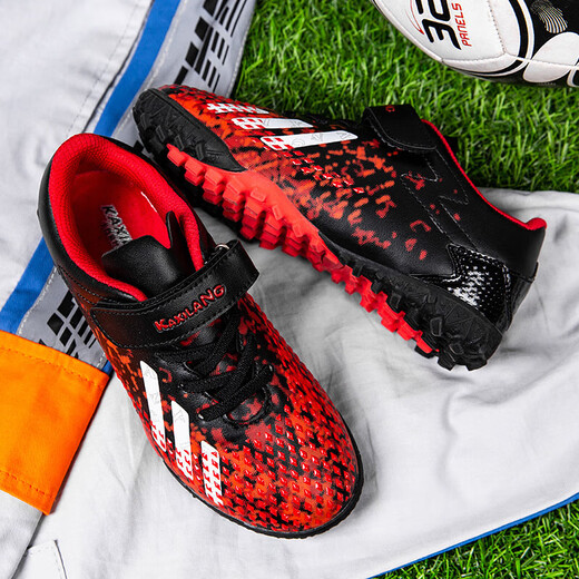 Children's football shoes Velcro breathable training shoes TF broken nails Boys Falcon 25 lawn competition special 6199 black and red 33