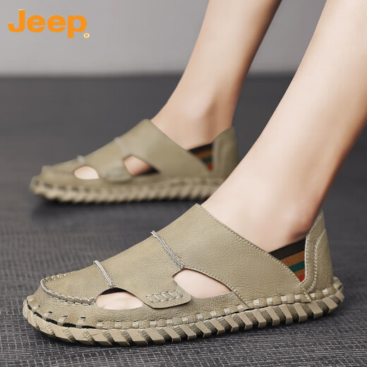 吉普（JEEP）男士凉鞋2023年夏季新款高端休闲防滑厚底凉拖鞋外穿运动沙滩鞋男 12033 HY 黑色 39