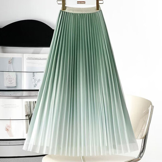 High-end style gradient color skirt mesh pleated skirt for women in summer new high-waist mid-length large long skirt 1365 gradient mesh [Matcha green] Single skirt M Recommended [100-115Jin [Jin equals 0.5 kg]]
