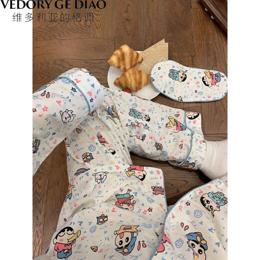 Victoria's style pure cotton pajamas for women in spring and autumn new style crayon Shin-shiba long sleeve long trousers cartoon cute student home clothing set 826 Cherry Bear [Double-length] fabric M [Suggestion 75-95Jin [Jin equals 0.5 kg]]
