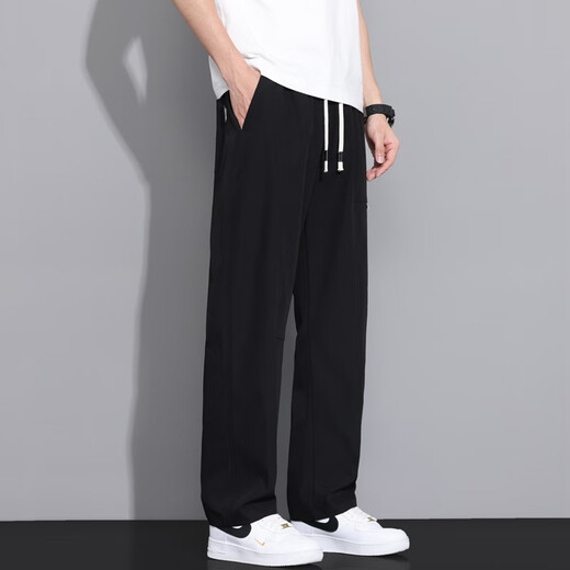 Mit reinen Yishion Ice Seidenhose 2025 Sommerdünne Marke Lose Sporthosen für Jungen, die schnell trocknen, dürftige lässige Hose 6630 Khaki + 6630 Black M 90-110Jin [Jin gleich 0,5 kg]