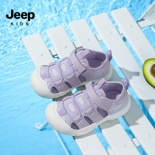 Jeep children's sandals, outdoor boys' breathable river-tracing shoes, 2025 summer new girls' non-slip toe beach shoes, purple 29, inner length of the shoes is about 17.6cm