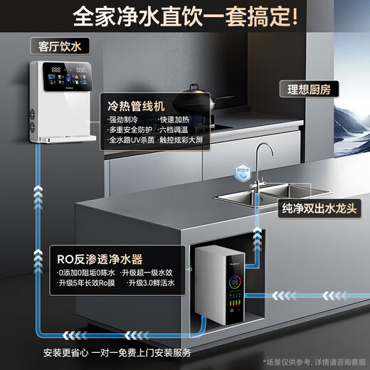 Rongshida Water Purifier Household Direct Drinking Machine Kitchen Underwater Water Purifier Kitchen Integrated Ro reverse osmosis Water Purifier Drinking Machine [Hot and Cold Two-Piece Set] 800G+Hot and Cold Pipeline Machine [365 Days Replace Only No Repair] Free Home Installation