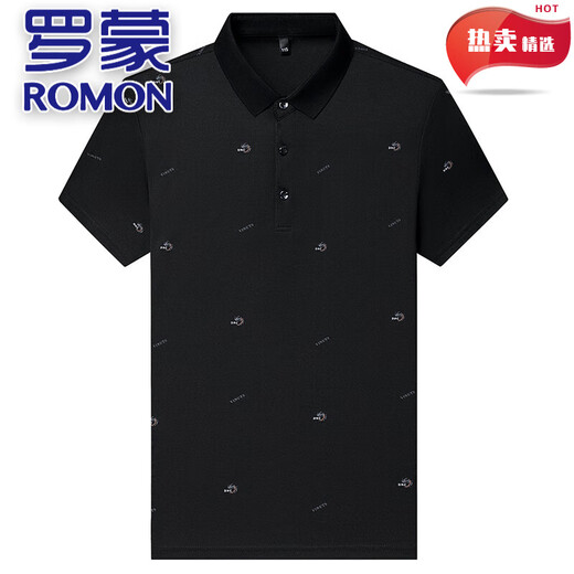 罗蒙（ROMON）100%纯棉短袖男士t恤夏季加肥加大中青年印花宽松商务休闲Polo衫 1695蓝色 6XL 205/116【251至275斤】