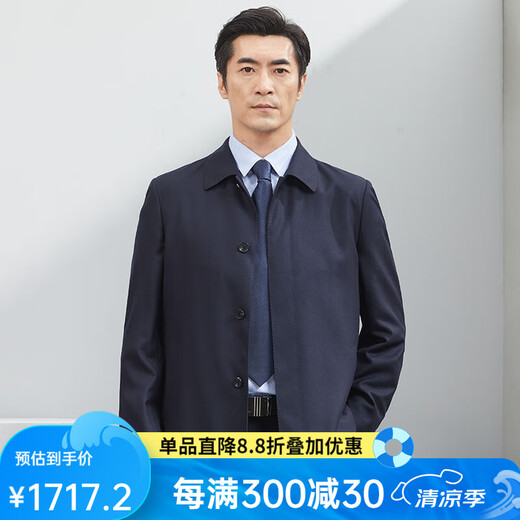 Hongdu Wind Breaker Herren importiert Wollstoff mit mittlerem Schnallen mit mittlerem Schnallen formeller Kleidung für Arbeiten im mittleren und älteren Männerjacke dunkelblau CT8522-1 170/88A