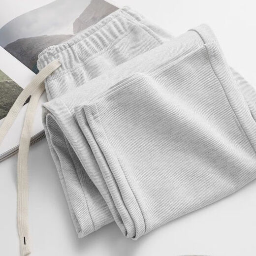 Fat Donglai 300g Heavy White Flower Gray Straight Sweatpants Men's Loose Casual Sports Twill Cotton Drape Flower Gray 2XL _ Recommended 136-150Jin Jin is equal to 0.5kg