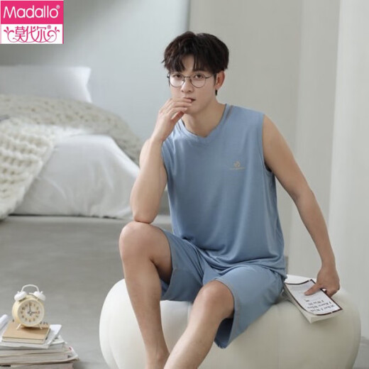 Modal Men's Pyjamas Vest modal mince sans manches adolescentes Summer Plus taille Jin [Jin est égal à 0,5 kg] Suit à domicile en deux pièces 12027 [ensemble masculin] L [suggéré 100-140 Jin [Jin est égal à 0,5 kg]]]