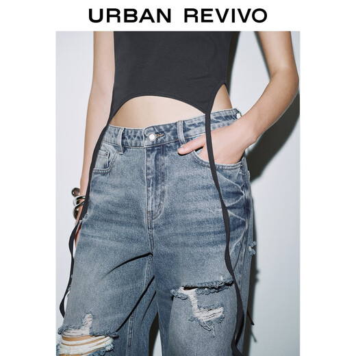 UR2025 Sommer Neue Frauenkleidung modische Design Sinn Casual Ripped Denim Hosen UYV850075 Blau 30