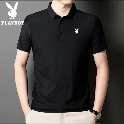 花花公子（PLAYBOY）高端短袖polo衫男款夏季薄款翻领冰丝t恤男商务休闲体恤上衣舒适 雾霭蓝-12358C-冰丝POLO衫 L 110-125斤