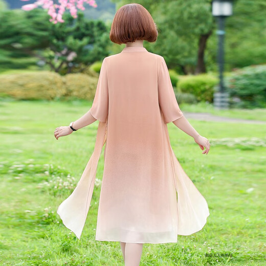登森图中年裙子40-50岁旗袍裙夏天穿的妈妈连衣裙胖夏装连衣夏季雪纺大 6628黑色 XL 建议115斤以内