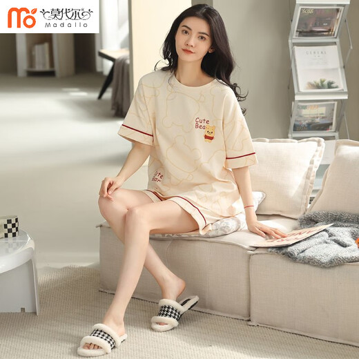 莫代尔女士夏季短袖短裤纯色棉睡衣家居服套装全棉简约休闲可外穿甜美 MX【9859】高档纯.棉 XL 建议110-130斤