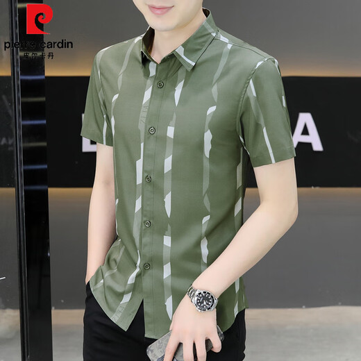 皮尔卡丹（pierre cardin）新款2025夏季男士短袖衬衫潮流痞帅气感冰丝衬衫薄款凉爽衬衣 7027黑色 M 90-110斤